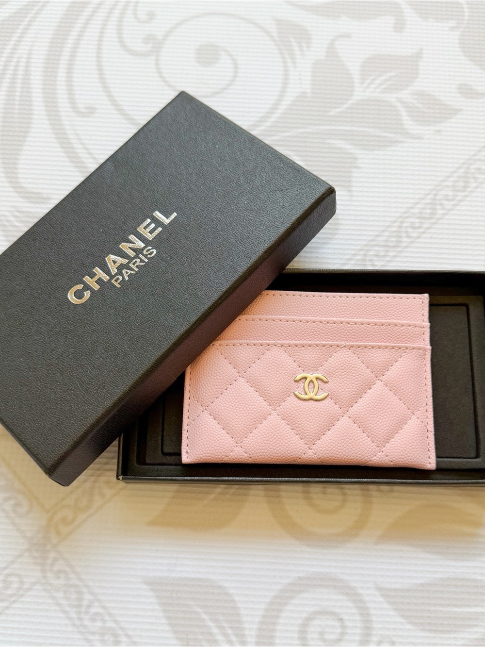 CHANEL Pastel Pink Quilted Card Sleeve with Silver CC - Picture 8 of 8